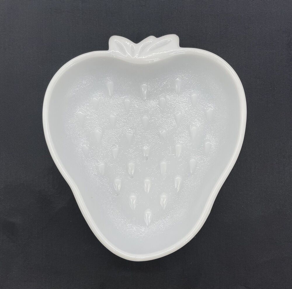 Milk Glass Strawberry Shaped Candy/Trinket Dish 1950's Hazel Atlas